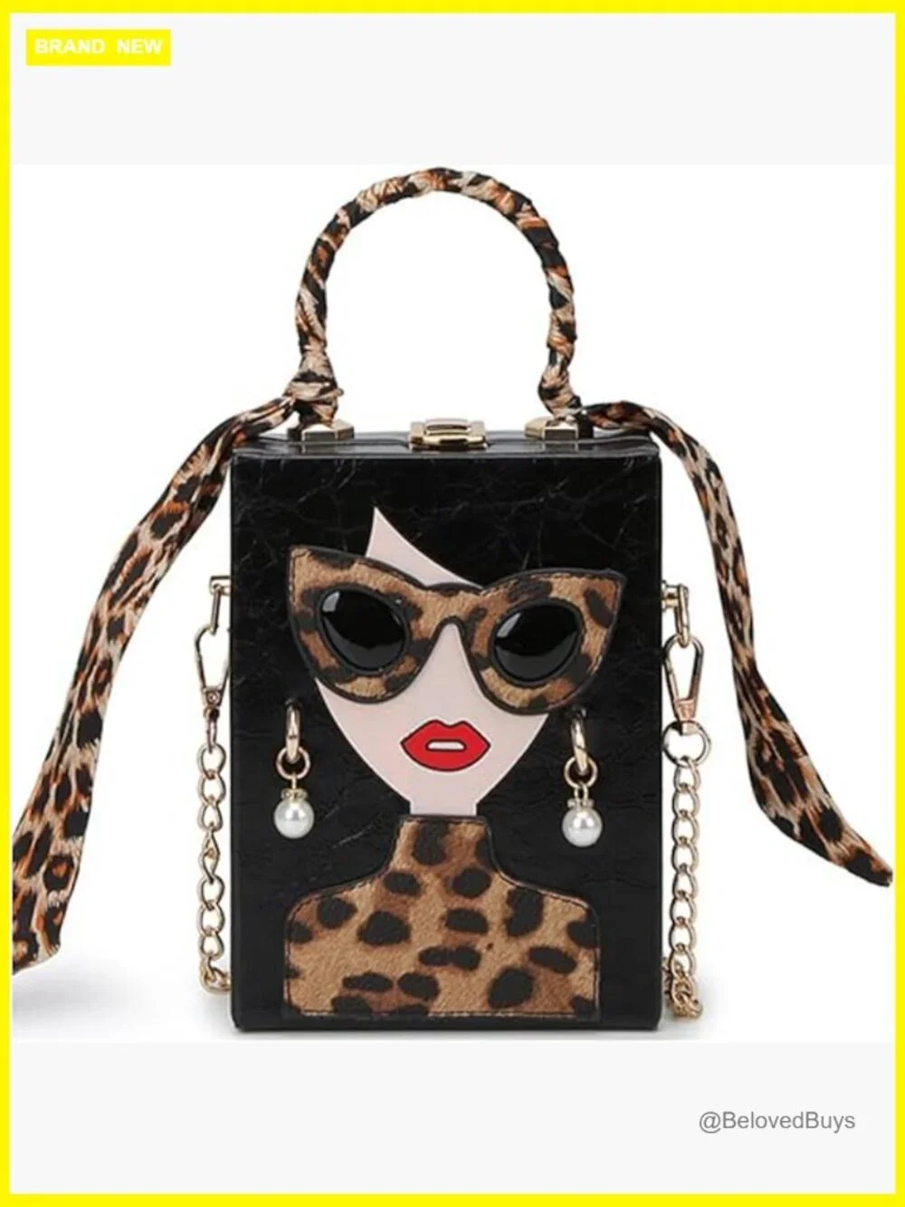Funky 3D Lady Face PU Leather Satchel Handbag Tote Purse Crossbody Hobo